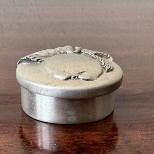 Vintage Pewter Trinket Box with Raised Fruit & Leaf Design